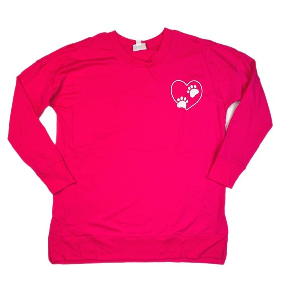 NEW LuLaRoe Hannah Dog Paw Print Heart Pink White Pullover Long Sleeve Shirt NWT - Picture 1 of 4
